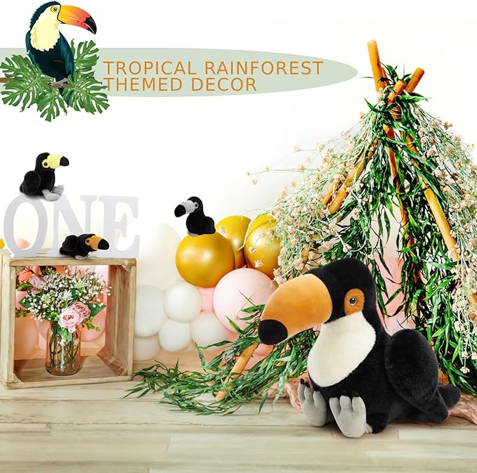 MorisMos 24" Giant Toco Toucan Stuffed Animal Mommy with 3 Baby Toucan Toys for Kid Girl Boy,Realistic Black Bird Plush with Baby Bird Toys Gift for Birthday,Tropical Rainforest Stuffed Animals Decor