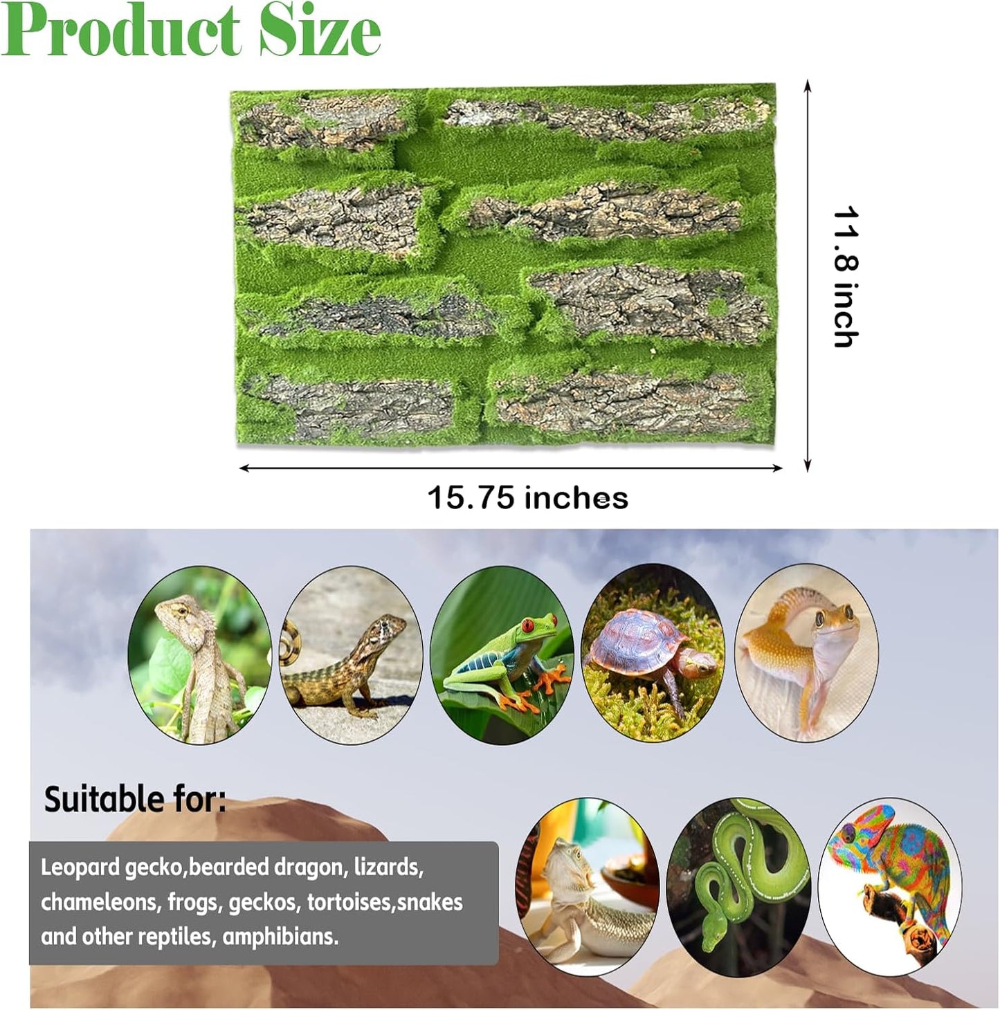 kathson Reptile Terrarium Cork Background,Bearded Dragon Tank Backdrop Wall Decor with Artificial Moss Reptiles Climbing Mat Habitat Cork Bark Decoration for Lizard Snake Gecko Chameleon(4 Pcs)
