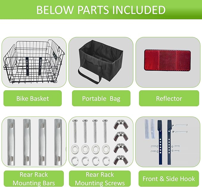 Large Dog Bike Basket with Removable Liner Bag, Portable Rear Bike Basket Carrier for Travel, Waterproof Bike Storage Suit for Front/Rear/Side of Bicycle, Ebike Accessoriest for Pets, Fruit & Grocery