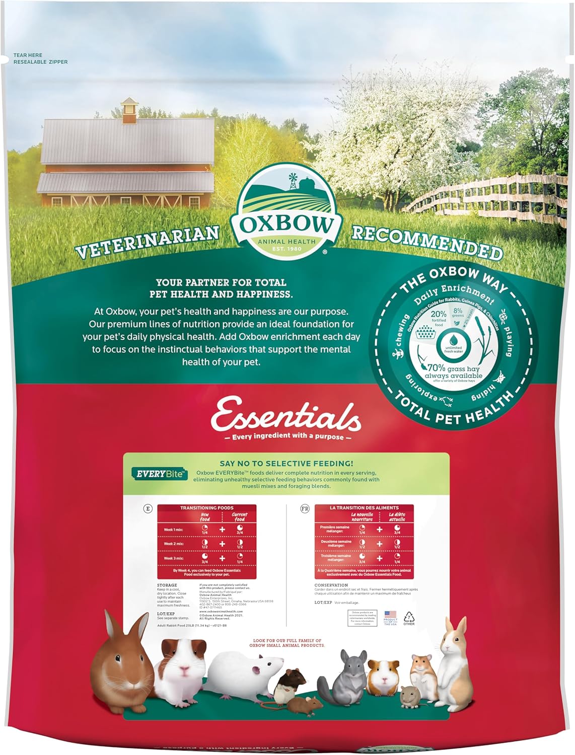 Oxbow Essentials Rabbit Food, Adult, Made with Oxbow Timothy Hay for Rabbit, Pet Pellets with Vitamins & Minerals, Small Animal Pet Products, Bunny Food, Made in USA, High Fiber, 25 lb. bulk bag