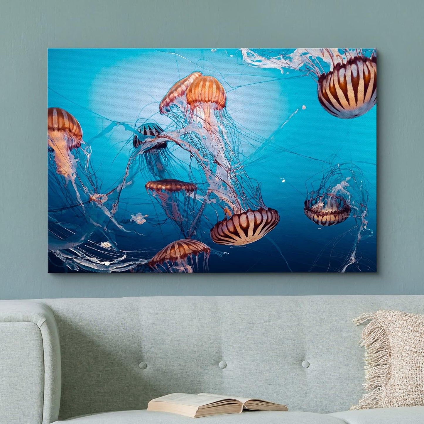 wall26 Canvas Print Wall Art Tiger Stripe Jellyfish Underwater Ocean Sea Nature Animals Photography Realism Rustic Scenic Landscape Wilderness Colorful for Living Room, Bedroom, Office - 24"x36"