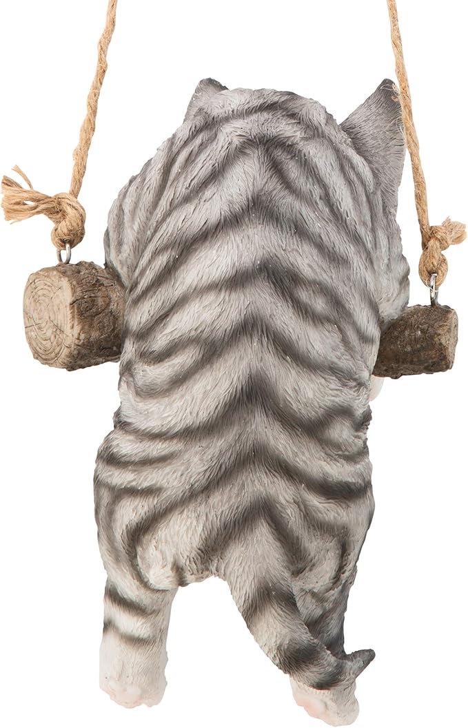 Design Toscano Gray Tabby Kitty on a Perch Hanging Cat Sculpture