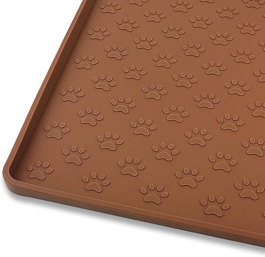 Ptlom Pet Placemat for Dog and Cat, Waterproof Silicone Pet Feeding Bowl Mats for Food and Water, Small Medium Large Dogs Mat Prevent Residues from Spilling to Floor, Brown, 31.5" 23.6"