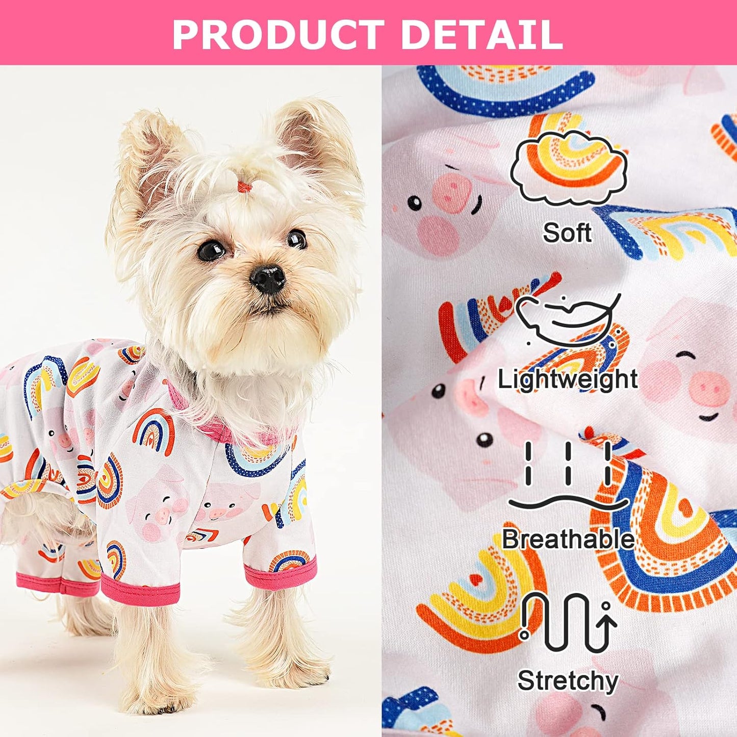Dog Pajamas Pjs Spring Summer Dog Clothes for Small Dogs Girl - Boy - Medium Size Dogs, Soft Stretchy Puppy Clothes Doggie Onesies Cat Pet Jammies Outfit (Pig Pink, Medium)