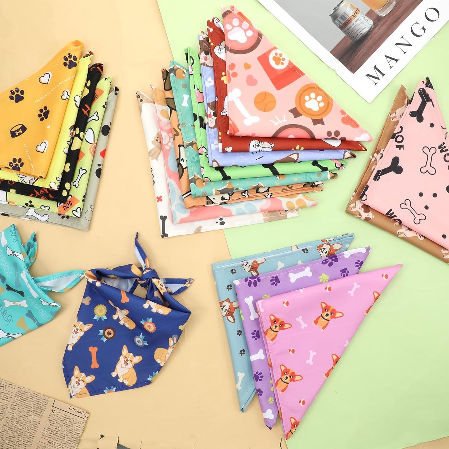 40Pcs Dog Bandanas Bulk, Puppy Bandana Pet Cats, Bandanas for Dogs Triangle Kerchief Bibs for Small Medium Large Pets (25 x 17 x 17 Inches)