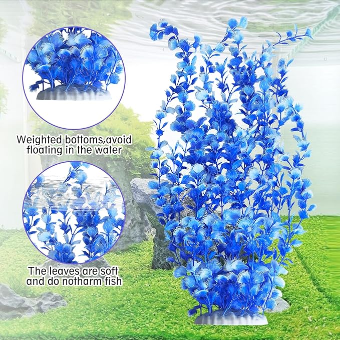 Hamiledyi Aquarium Plastic Plants Aquarium Decor Artificial Fish Tank Plants,Tall Fish Tank Decorations, Extra Large Aquarium Plant 23.6-inch Tall,2PCS（Blue）