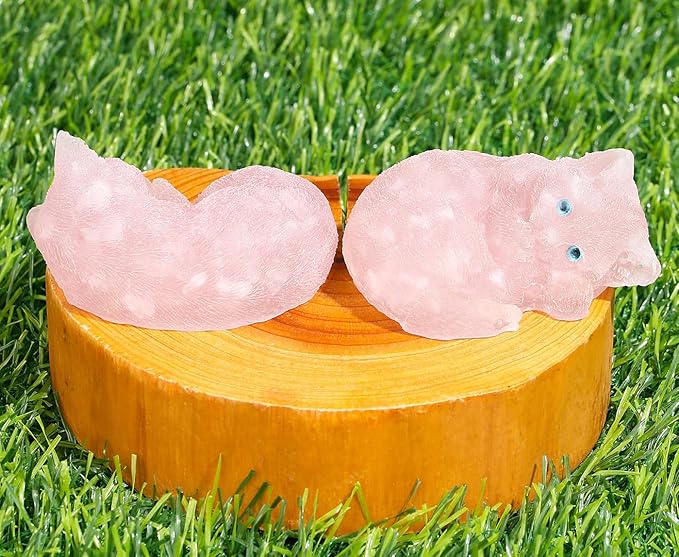 DUQGUHO Rose Quartz Cat Decor Crystal Gifts for Cat Lovers Sleeping Cat Statue Figurines Crystal Healing Stone Cute Resin Cat Gifts for Women Home Decoration 1PC