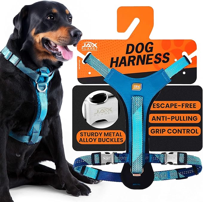 No-Pull Dog Harness with Handle - Escape Proof, Anti-Pulling, Grip Control, Multi-Angle Reflective for Safe Walks & Training, Easy On & Off, Metal Buckle–Pet Harness, Medium/Large Dogs- H3- Blue