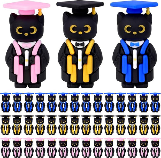 Graduation Gifts Set Class of 2025, 45 PCS Black Cat Figurines with Cap Diploma, PVC Mini Cat Resin Hide Prank Figures for Storage Bag for Student Gifts Party Favor