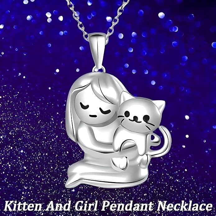 Cute Heart Necklace, With Black Cat - Charming Cat Heart in Rose Gold - Stylish Gift for Women & Party Accessory