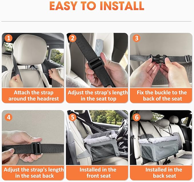 JOEJOY Deluxe Dog Booster Seat with Sturdy Metal Frame and Safety Leash for Small Pets up to 20 lbs - Portable Puppy Dog Car Seat with Thick Cushion and Storage Pockets for Small Dogs