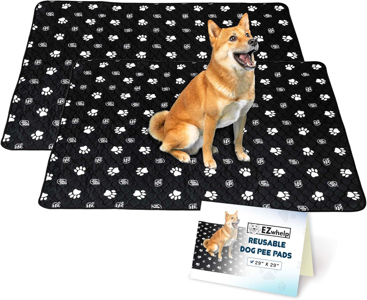 EZwhelp Reusable Dog Pee Pads, Washable Waterproof Mats for Dog Potty Training or Whelping Pads, 29x29 Inch, 2 Pack
