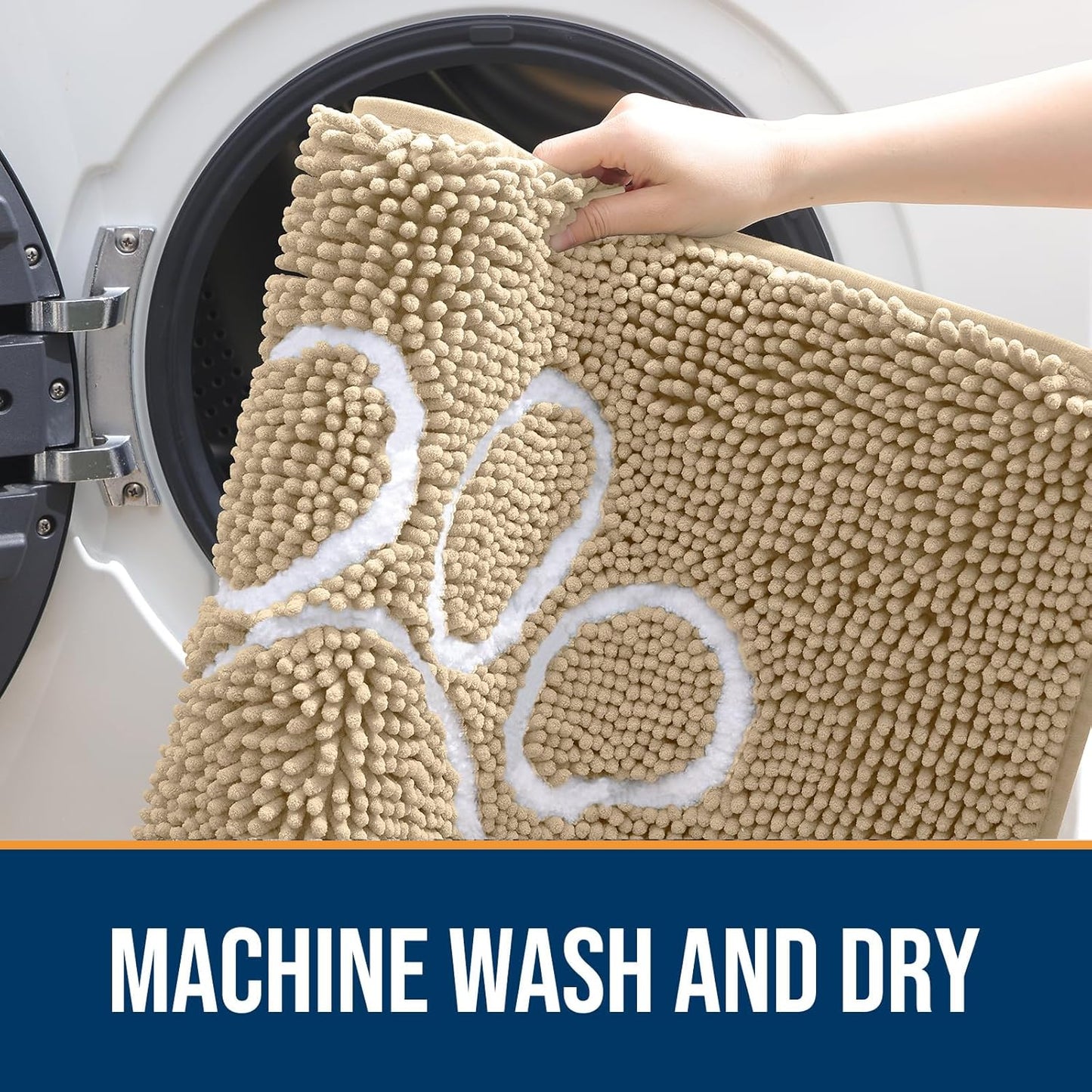 OLANLY Door Mat for Muddy Dog Paws 47x24, Ultra Absorbent Chenille Mud Doormat with Paw Print Design, Non-Slip Washable Doormat for Indoor Entryway, Quick-Dry Pet Bed Mats for Dirty Dogs, Beige