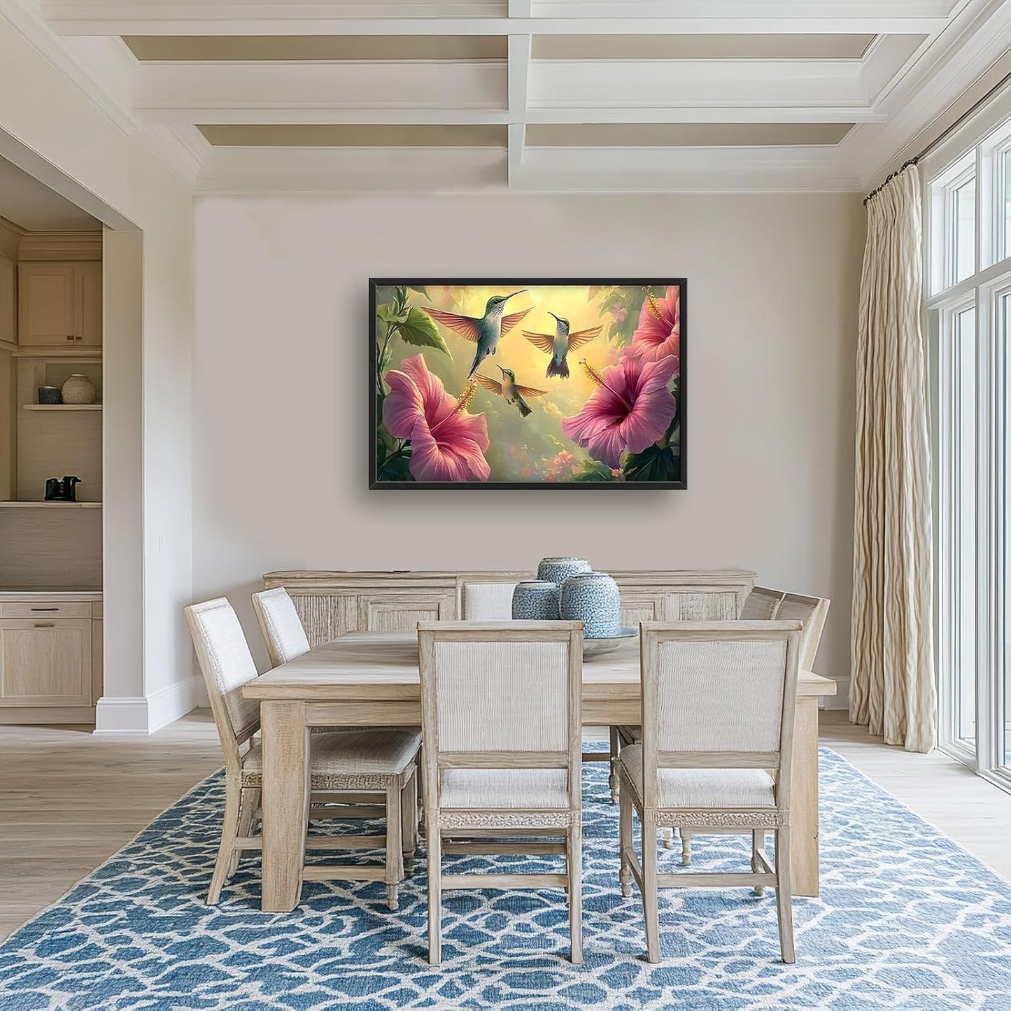 Framed Large Hummingbird Wall Art for Living Room, Oversized Rustic Bird Flower Wall Decor Floral Canvas Painting Nature Sunrise Pictures Modern Artwork for Bedroom Office Dinging Room 36"x24"