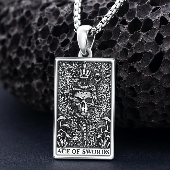 PELOVNY Tarot Card Necklace 925 Sterling Silver Skeleton Necklace The Sun Moon Star Strength Lovers Death Devil Fool Tarot Jewelry Christmas Birthday Gifts for Men Women Unisex