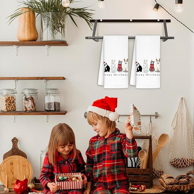 Meowy Cat Towels for Lovers, Cat Christmas Decor for Bathroom Kitchen, 16x24 in