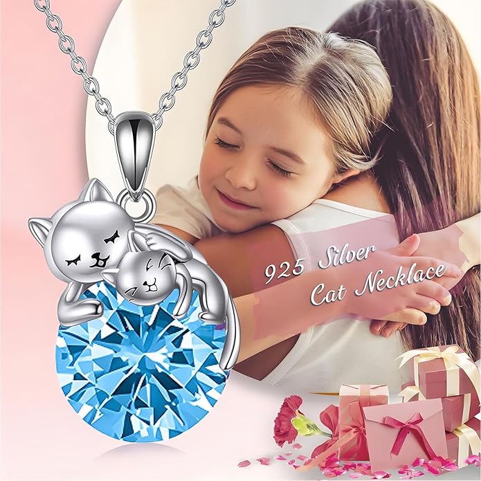 Cat Necklace Sterling Silver Cat Pendnat with Rose Quartz Pearl Jewelry Gifts for Women Cat Lovers