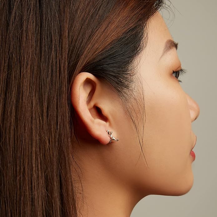 MUNDELL 925 Sterling Silver Cute Cat Huggie Hoop Earrings for Cat Lovers Snake Ear Buckles Hypoallergenic Tiny Hoop Earrings Statement Fine Jewelry