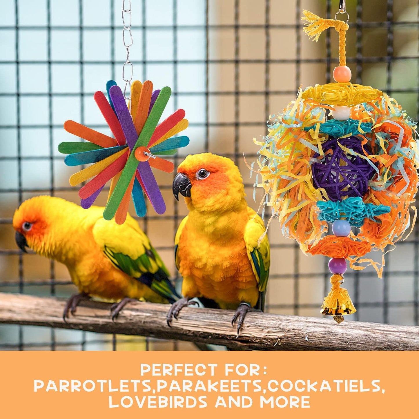 RLRICH 5PACK Colorful Shredder Bird Foraging & Hanging Toys, Comfy Perch Parrot Toy for Rope Bungee