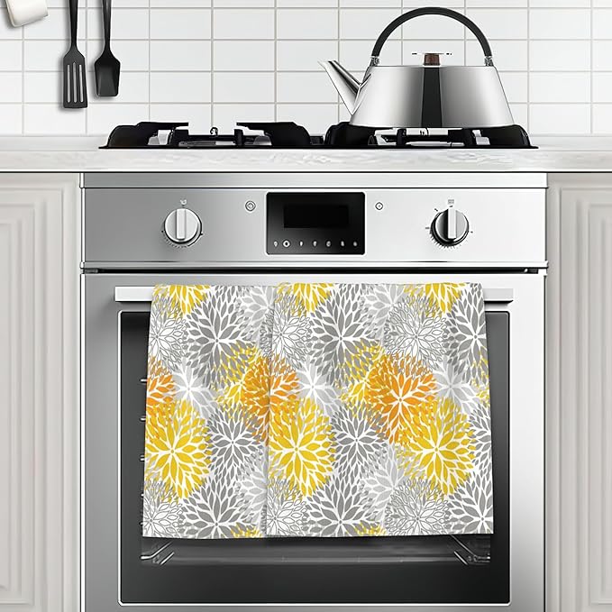 Orange and Grey Flowers Bath Hand Towels for Bathroom Decorative,Dehlia Flowers Soft Absorbent Hand Towels for Kitchen Home Gym Beach 16"x24"