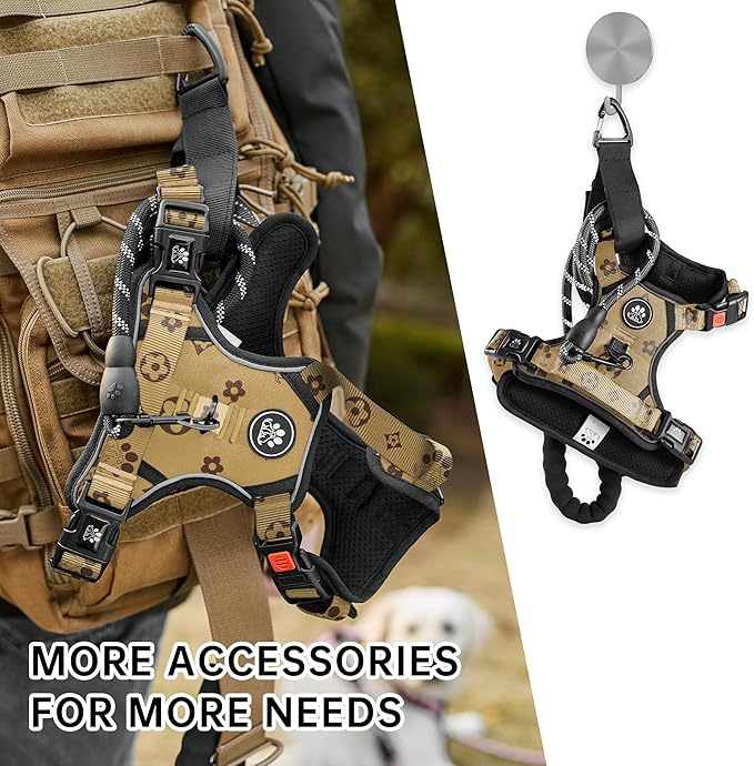 NESTROAD No Pull Dog Harness,Adjustable Oxford Dog Vest Harness with Leash,Reflective No-Choke Pet Harness with Easy Control Soft Handle for Small Dogs(Small,Light Brown)