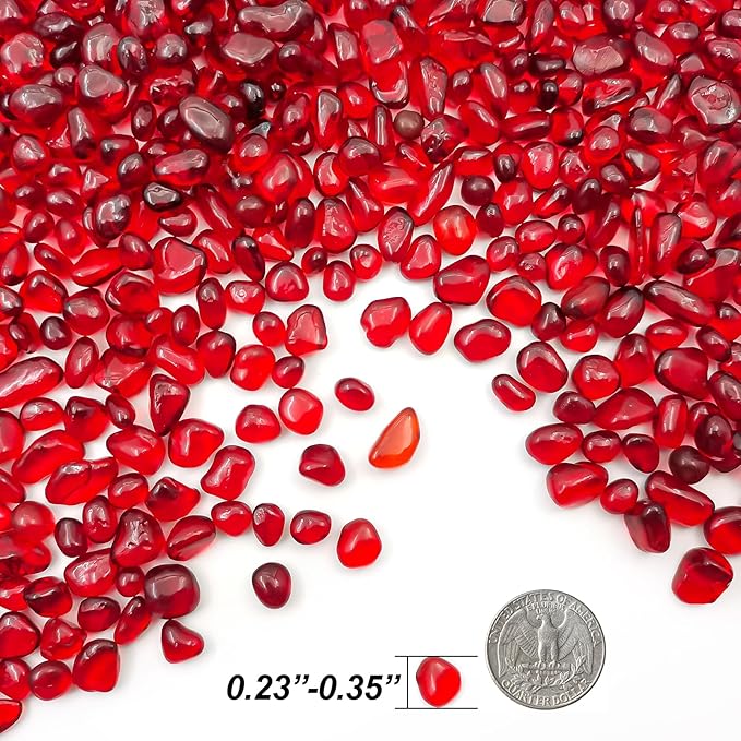 Keedolla 0.93LB Clear Glass Pebbles Marble Aquarium Fish Tank Rocks Gravel for Turtle Tank, Vase Fillers, Christmas Decoration - Red