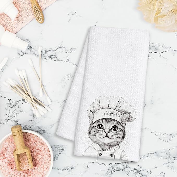 Chef Cat Kitchen Towels Decorative, Cute Kitten Dish Tea Towels for Kitchen Drying, Cat Mom Lady Gifts for Women Hand Towels, Gifts for Pet Lovers Women, 16x24 Inch