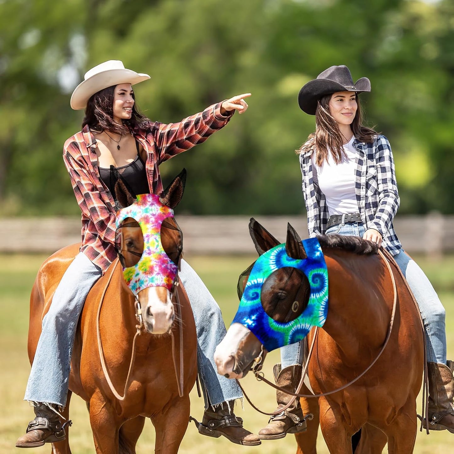 Qualirey12 Pieces Horse Fly Mask Bulk Comfortable Elasticity Mask for Horses with Ears Net UV Protection Breathable Face Covering for Pony and Foal(Large, Tie Dye Patterns)