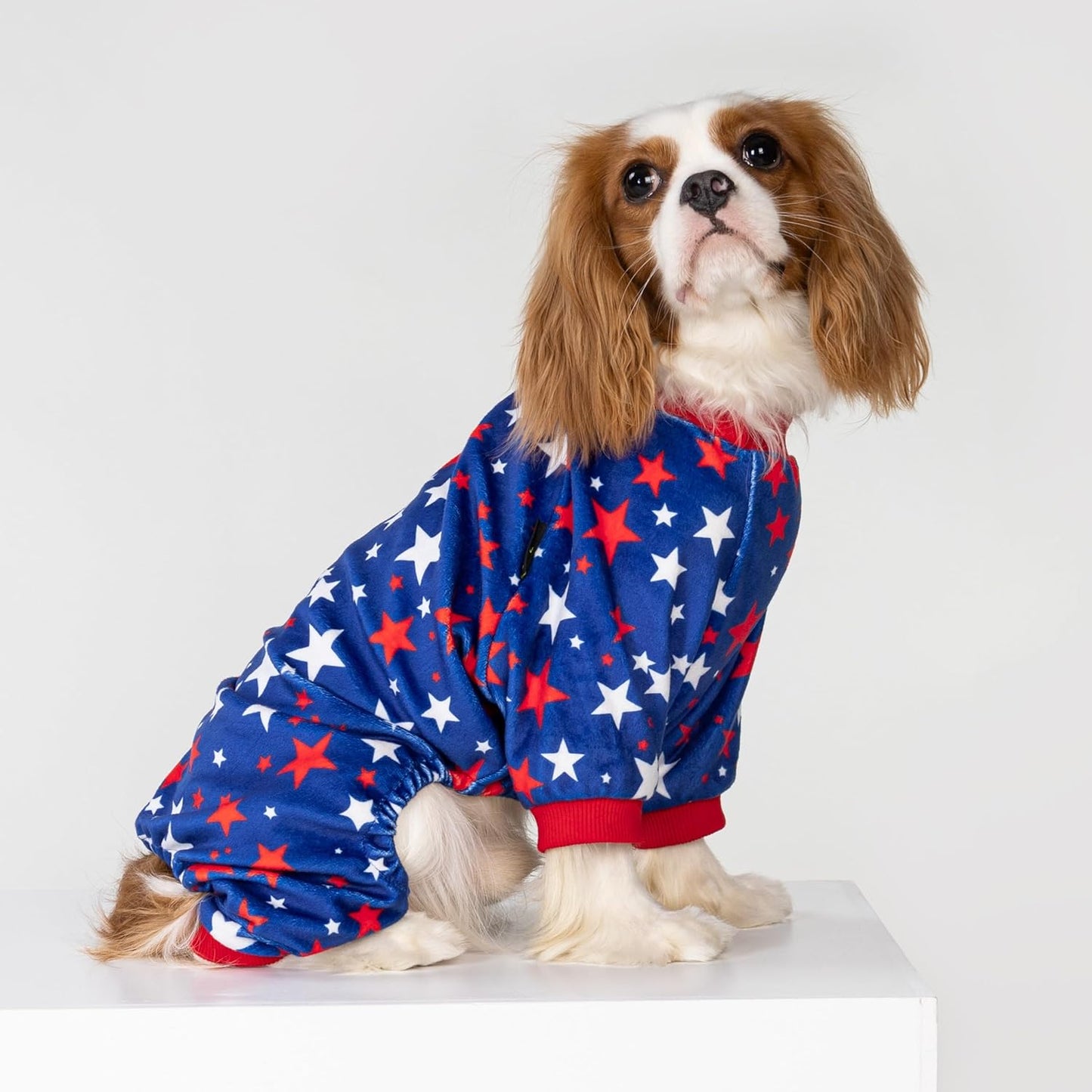 Fitwarm 4th of July Dog Pajamas, Patriotic Stars Dog Clothes for Small Dogs Boy Girl, Dog Onesie with Feet, Pet Outfit, Red, Blue, White, XL