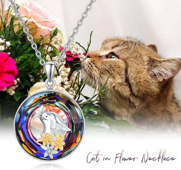 Dreamboat Sterling Silver Cat Necklace for Women Crystal Necklace Cute Animal Necklace Kitten Necklace Cat Pendant Friendship Cat Jewelry Gifts