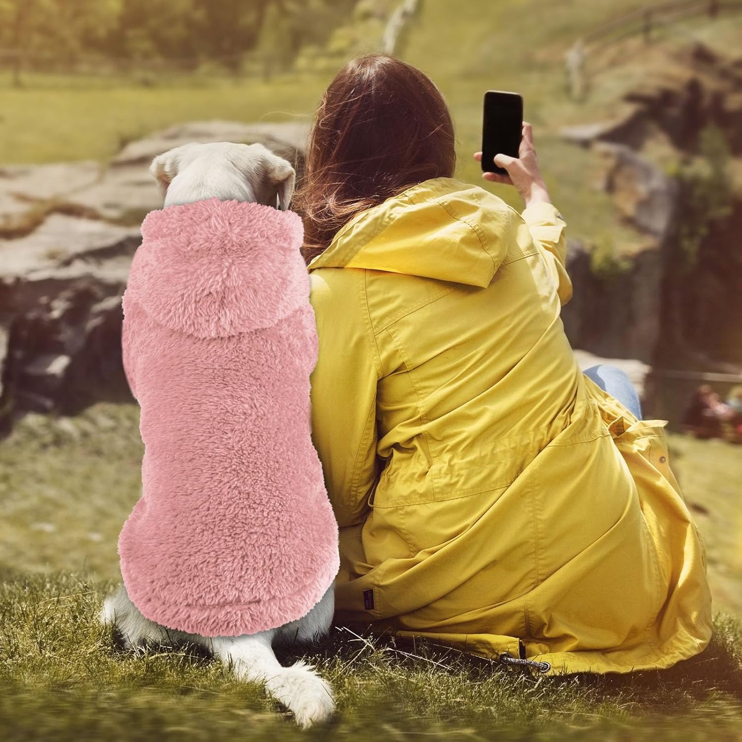 Fuzzy Dog Sweaters for Large Dogs Soft Double-Sided Plush Fleece Pet Sweater Clothes Pet Coats Dog Hoodie Sherpa Hooded Sweatshirt(Pink-L)