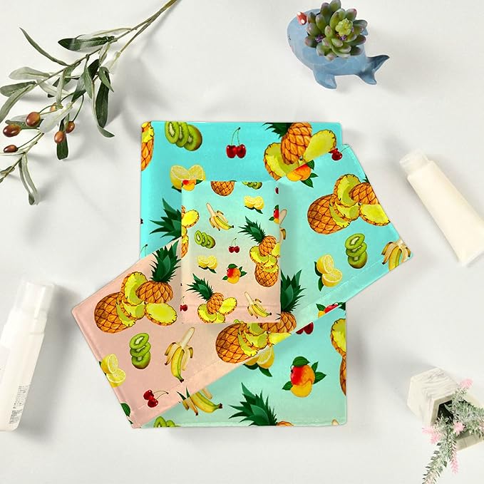 Gaming 3 Piece Towel Bathroom Sets, 1 Bath Towel, 1 Washcloth, 1 Hand Towel, Cotton Fast Dry Soft Absorbent Towel Set for Home Kitchen Family (Summer Fruits)