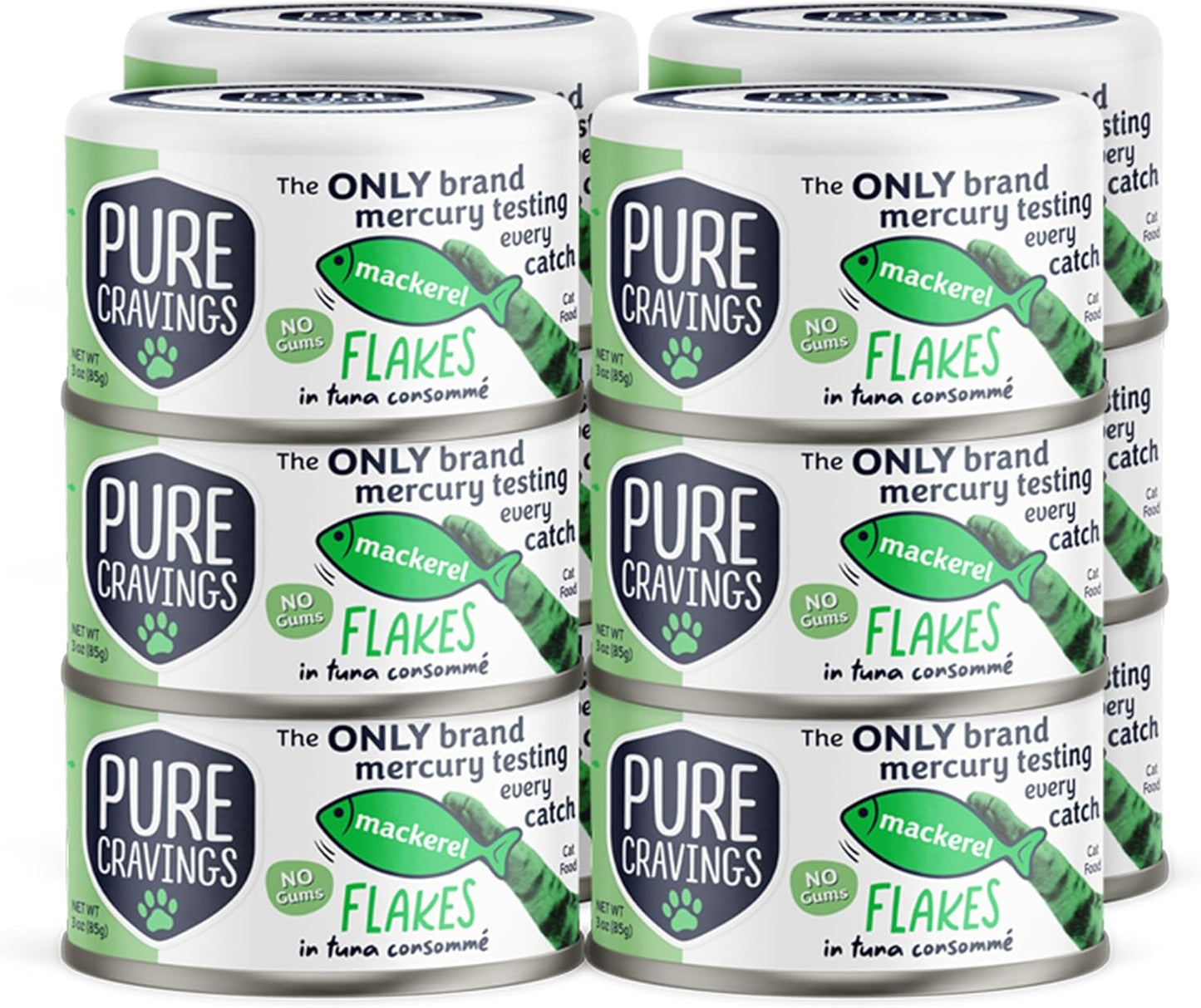 Mackerel Flakes in Tuna Consommé, Canned Wet Cat Food Soup, 100% Mercury-Tested, Moist Can Fish, Grain-Free Protein, Non-GMO, 3oz, Pack of 12