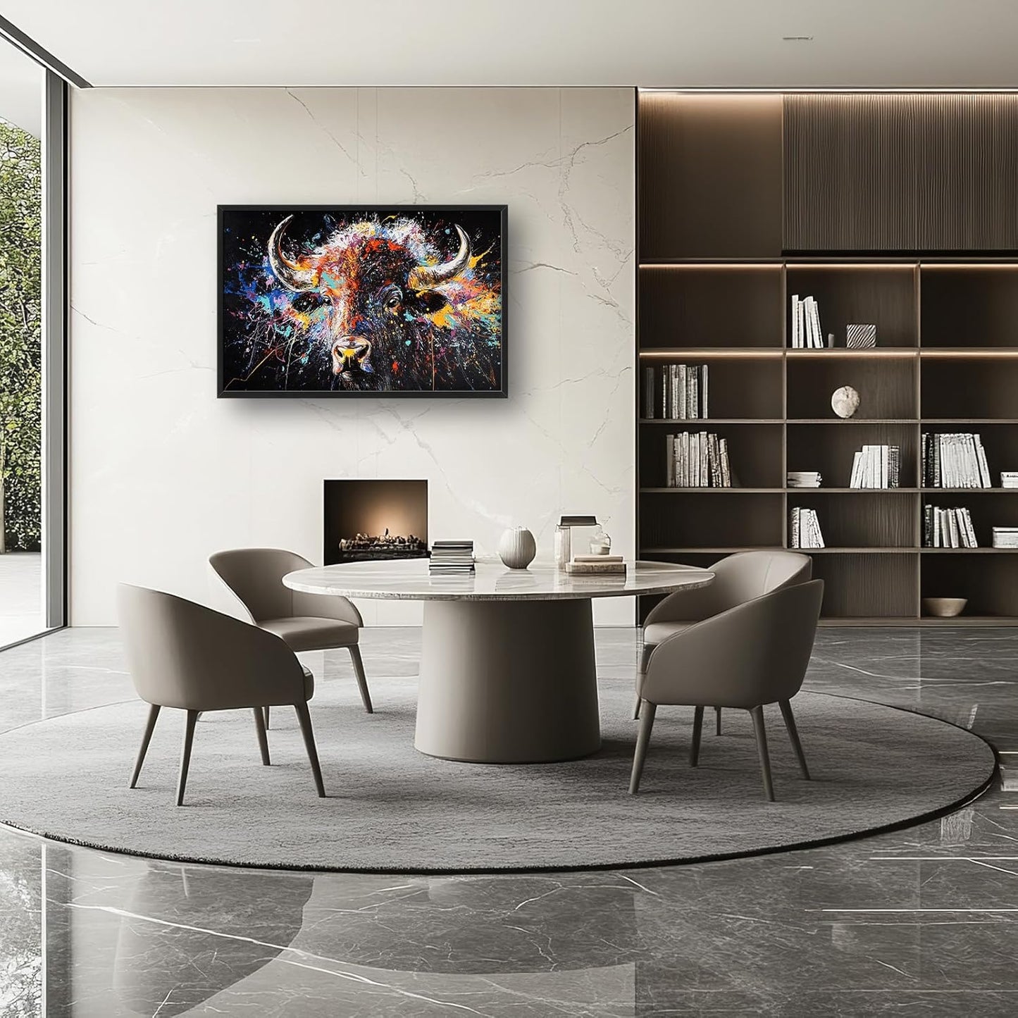 Framed Large Bison Buffalo Wall Art for Living Room, Oversized Graffiti Yak Cow Wall Decor Banksy Bull Canvas Painting Animal Pictures Modern Artwork for Living Room Bedroom Office 36"x24"