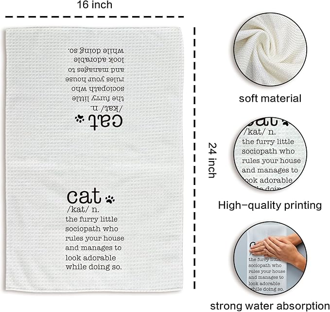 Funny Cat Kitchen Towels, Animal Lovers Gifts for Women Hand Towels, Cute Pet Mom Owner Gifts Dish Towels Dishcloth for Kitchen, Cat Definition Bathroom Decor, 16x24in