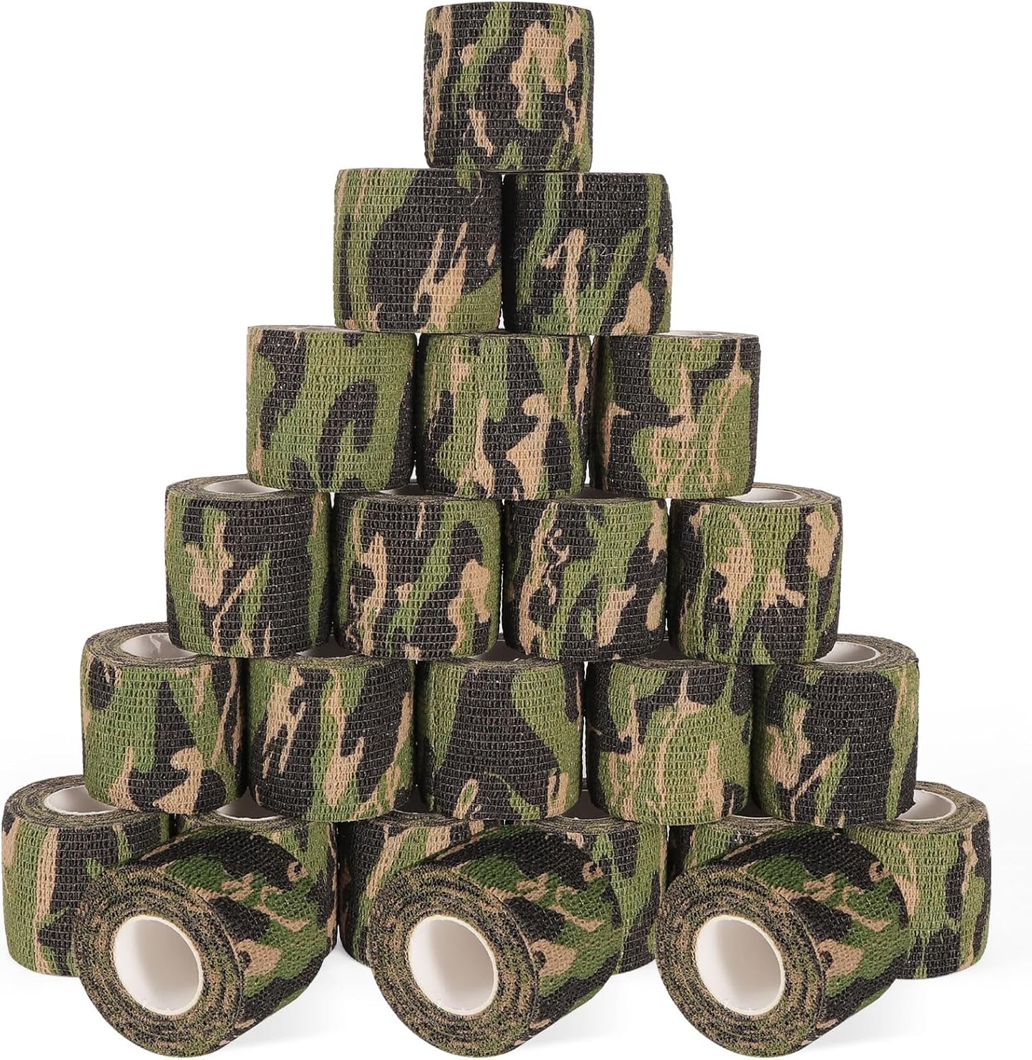 24 Pack Camo Self Adhesive Wrap, 2” x 5 Yards Vet Wrap Cohesive Camo Grip Tape Medical Wrap Self Adherent for Ankle, Wrist Sprains, Pet First Aid