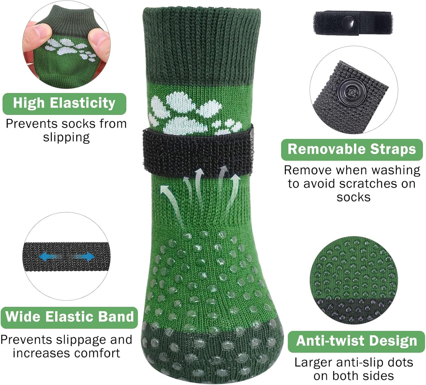 SCENEREAL Anti Slip Dog Sock to Prevent Licking Paws for Hardwood Floors, Boots & Paw Protector Shoes for Hot/Cold Pavement with Grippers, Double Sides Grips for Small Medium Large Senior Dogs, XS