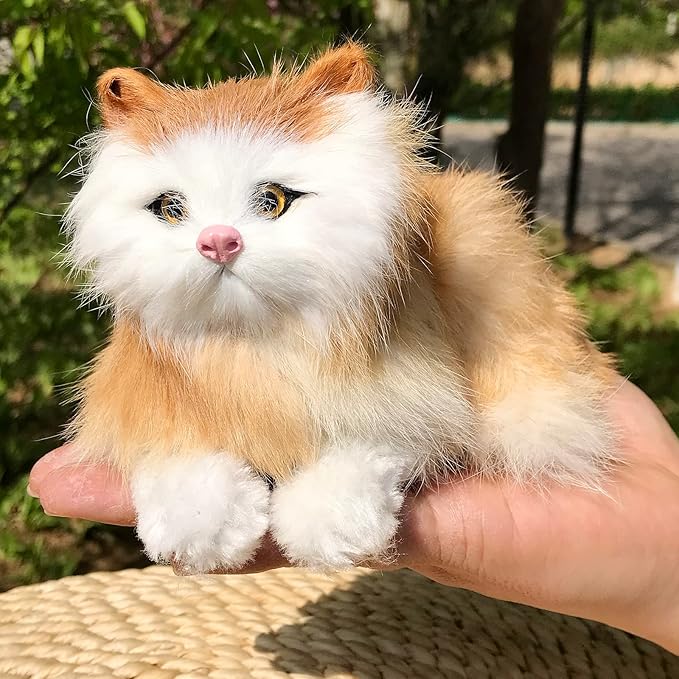 Pack of 2 Realistic Furry Baby Cats Figurines Simulation Kittens/Synthetic Fur Pet Stuffed House Animal Replica/Photo Props/Collectible Gift (Orange+White)