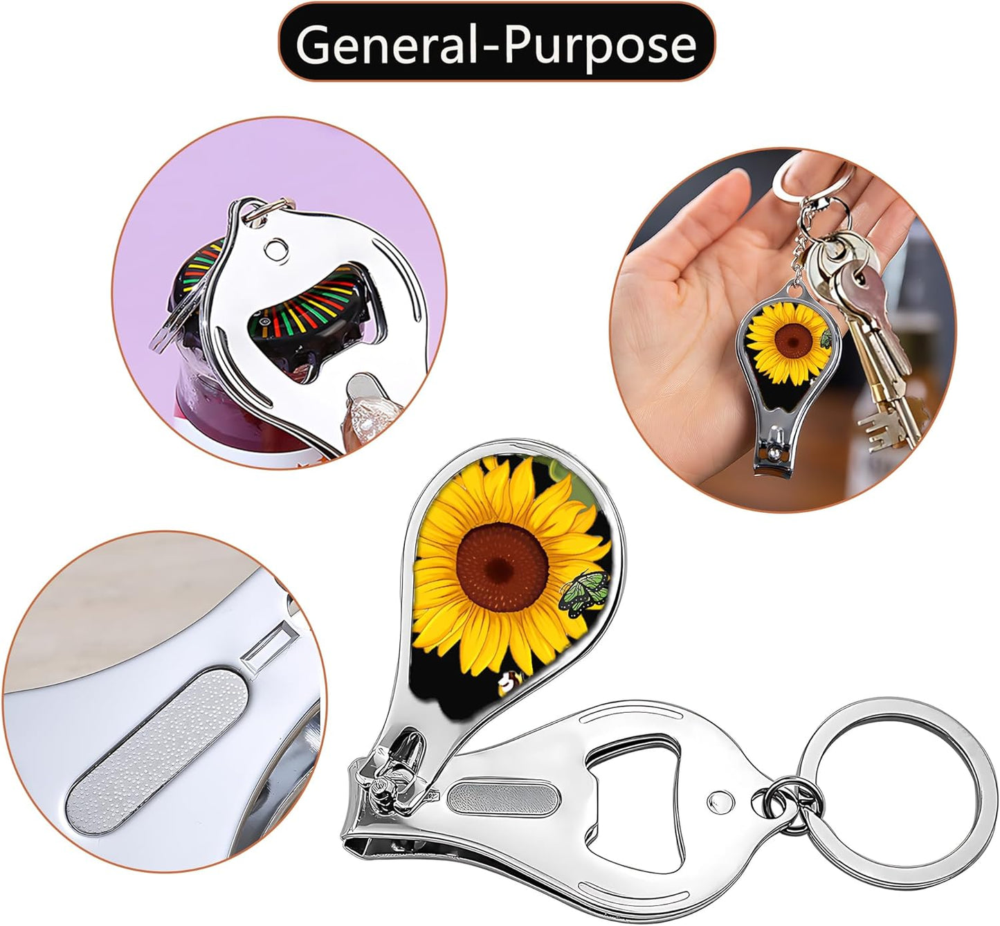 Nail Clippers with Key Chain Cute Stainless Steel Nail Cutter with File Professional Toenail Clipper for Men Multifunction Toenail Clipper 2 Pack Nique Cutter for Adult(Big Sunflower)