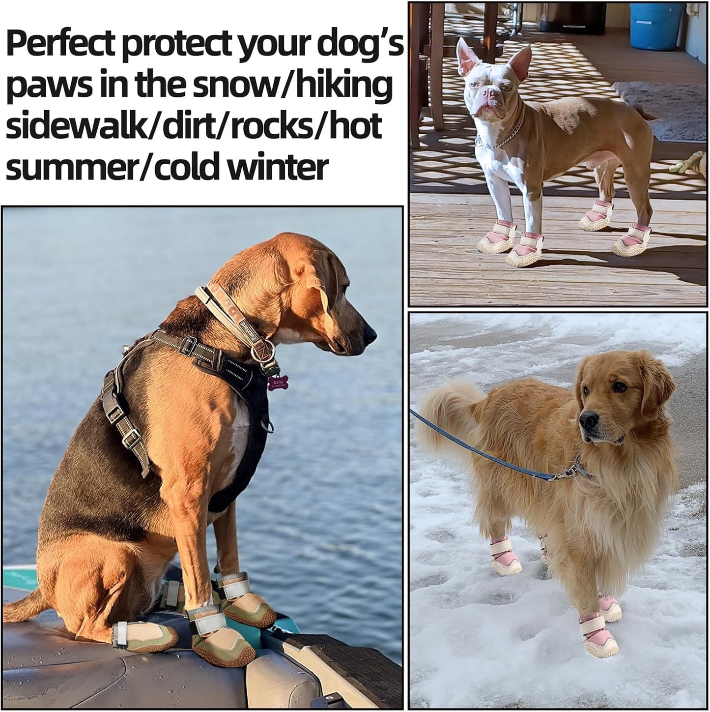 Hcpet Dog Boots for Large Dogs, Dog Shoes for Hot Pavement Winter Snow, Paw Protector Dog Booties Designed for Comfort and Breathability, Outdoor Booties for Small Medium Dogs for Hiking Pink Size 8