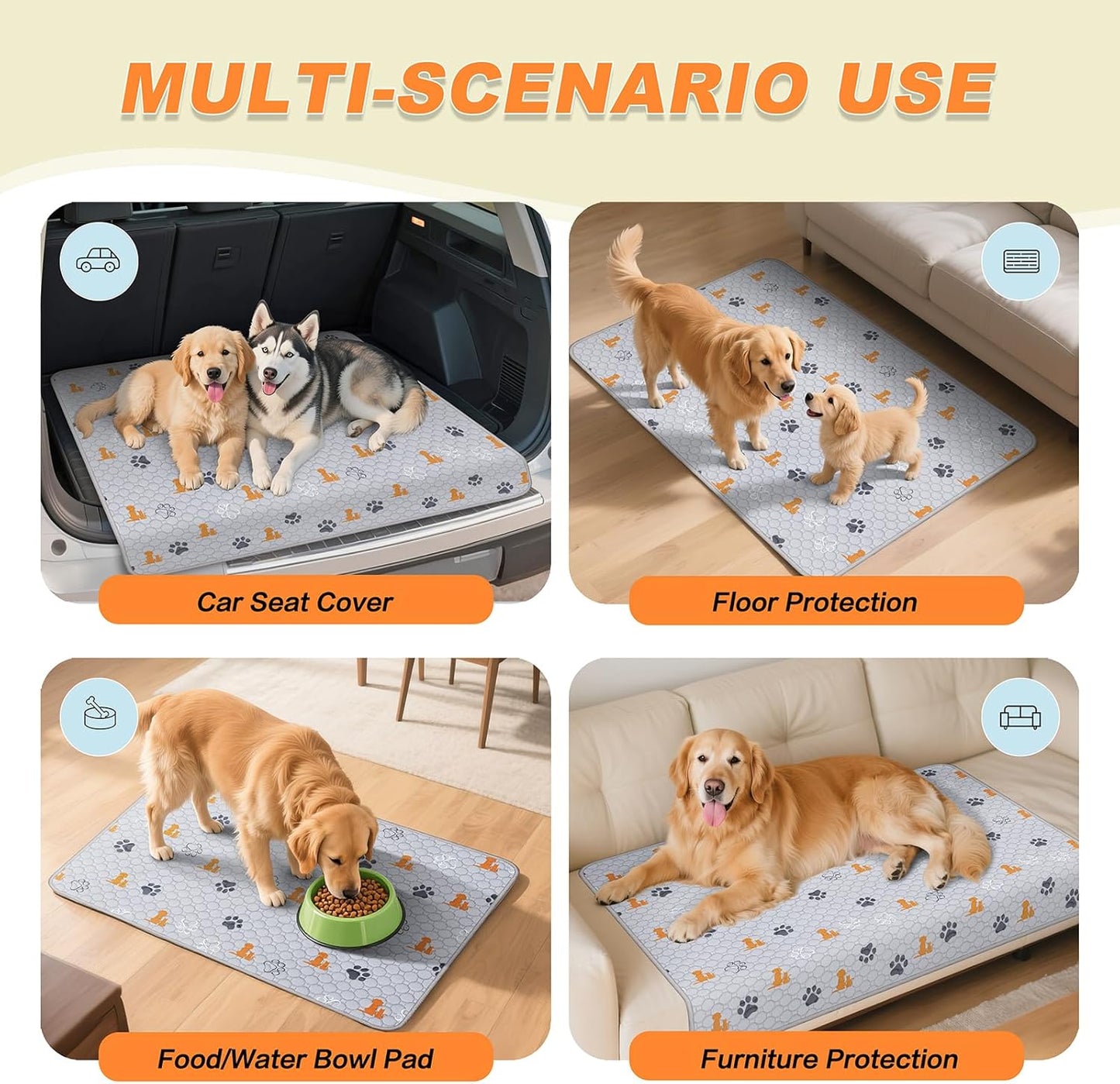 Washable Pee Pads for Dogs, 2 Pack Reusable Puppy Pads, Waterproof Pet Pee Pads for Dog Potty Training, Extra Large Dog Pee Pads for Crate, Playpen, and Whelping, Orange 24"x36"