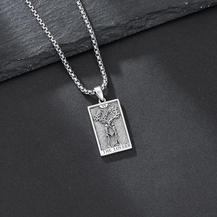 PELOVNY Tarot Card Necklace 925 Sterling Silver Skeleton Necklace The Sun Moon Star Strength Lovers Death Devil Fool Tarot Jewelry Christmas Birthday Gifts for Men Women Unisex