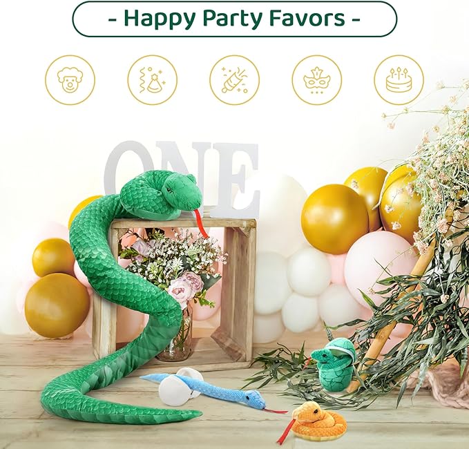 MorisMos Giant Snake Stuffed Animals Mommy with Babies, Realistic Snake Plush Toy,Large Stuffed Snake with Babies & Egg Plushies, Long Green Boa Constrictor Anaconda Toys for Kid Girl Boy Christmas