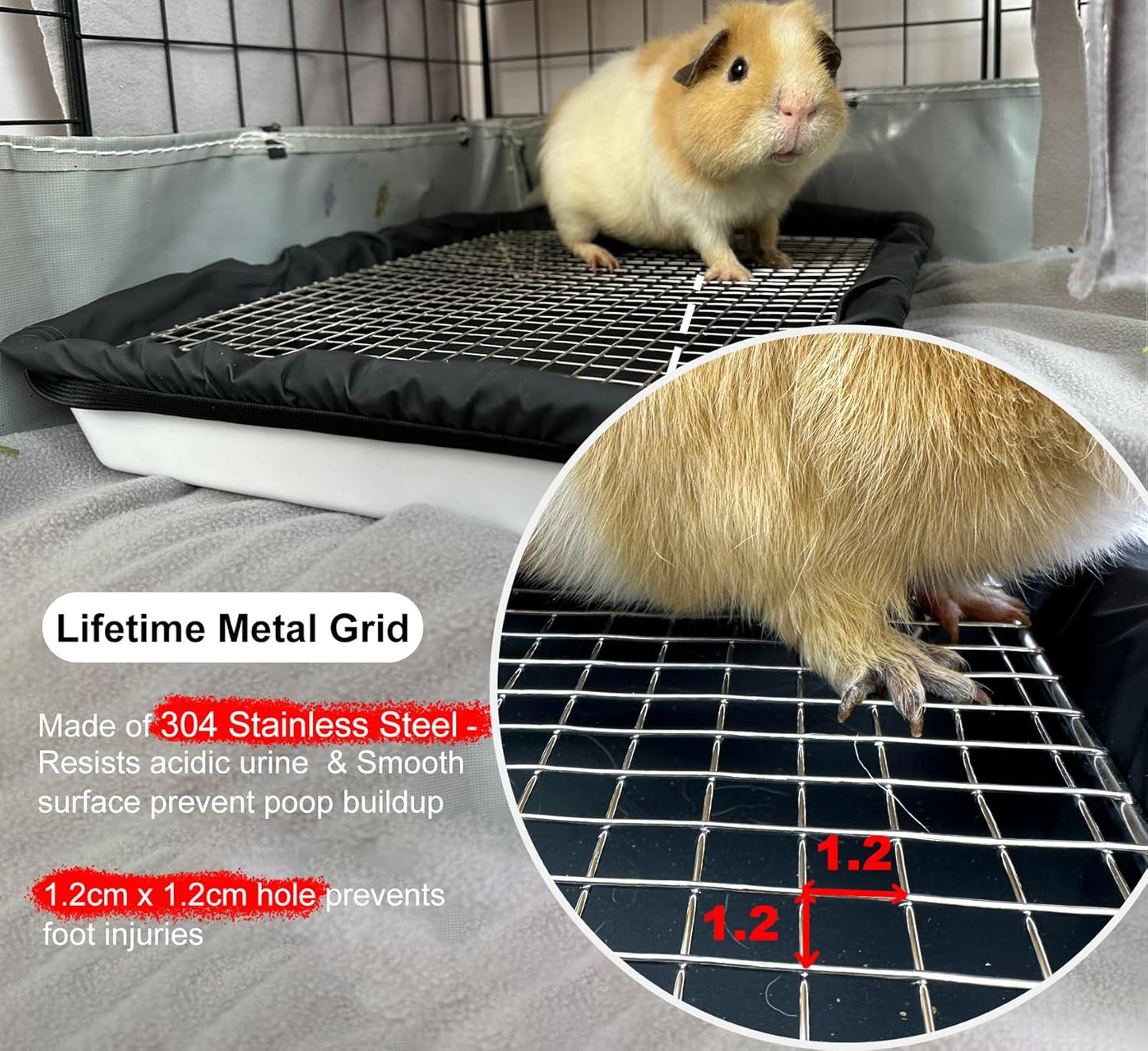 Guinea Pigs Litter Box with Stainless Steel Grid & 2 Reusable Waterproof Liners, Small Animal Potty Tray for Dwarf Rabbit,Ferret,Chinchilla