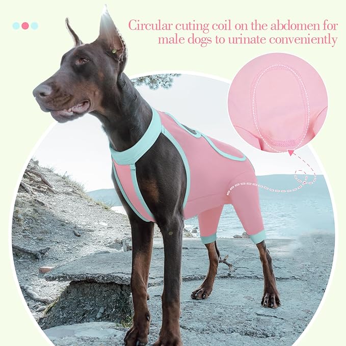 ROZKITCH Dog Surgery Leg Sleeve Rear Legs, Male Female Pet Prevent Licking Wound Elbow Knee Protector, Dog Recovery Suit Cone Collar Alternative Pants Shirt for Wound Heal Wrap Pink 3XL
