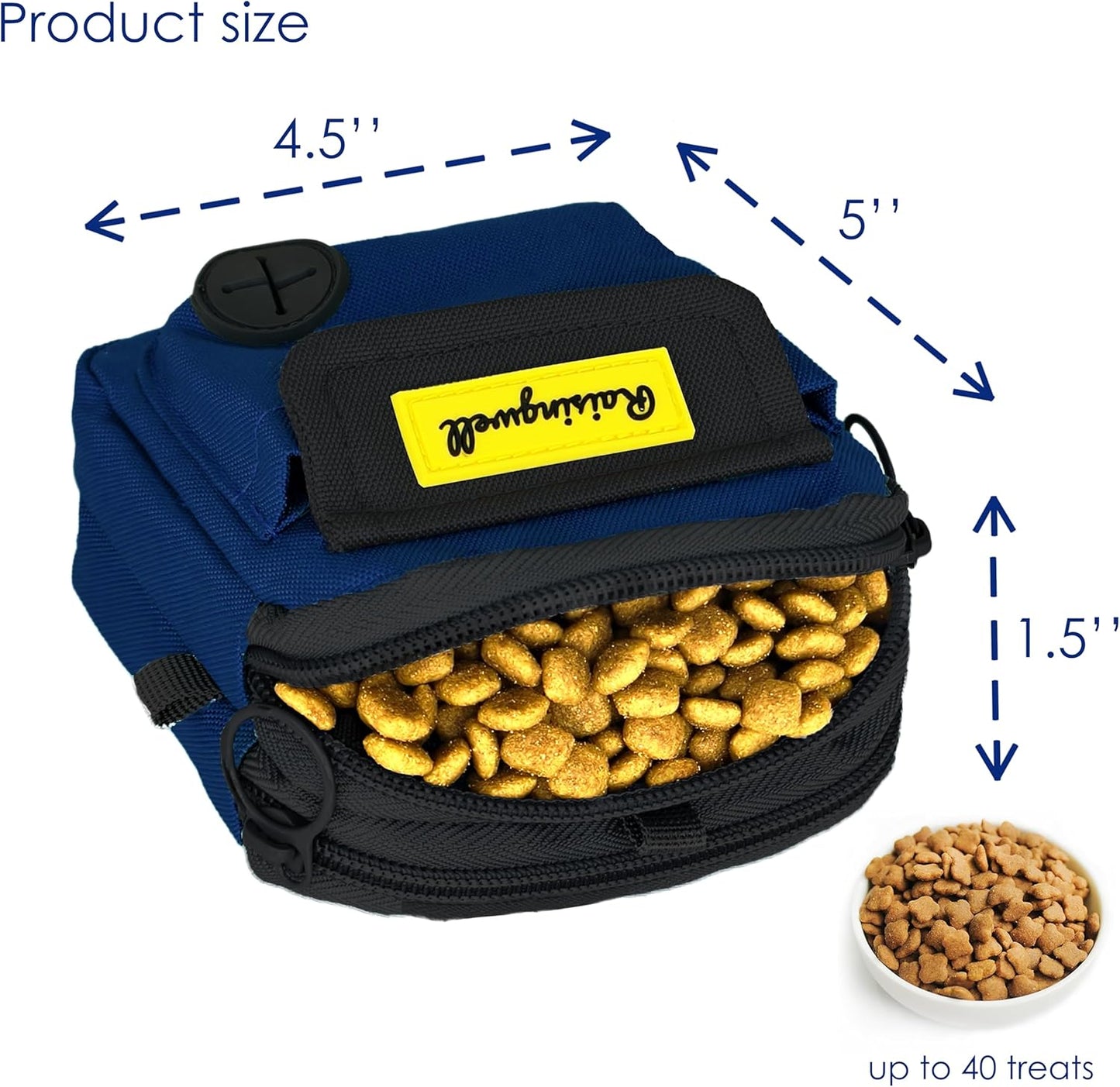 Dog Treat Pouch for Pet Walking and Training with Clicker, Poop Bags and Three Bags Design Small Fanny Zipper Pack Holder for Puppy Snack Dispenser Kit for Leash and Outdoor Use (Blue)