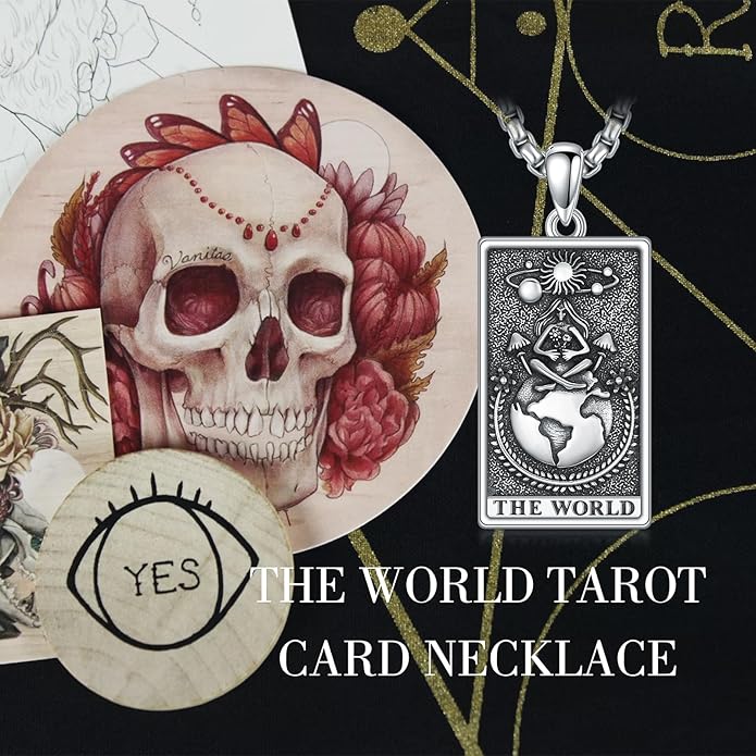 PELOVNY Tarot Card Necklace 925 Sterling Silver Skeleton Necklace The Sun Moon Star Strength Lovers Death Devil Fool Tarot Jewelry Christmas Birthday Gifts for Men Women Unisex