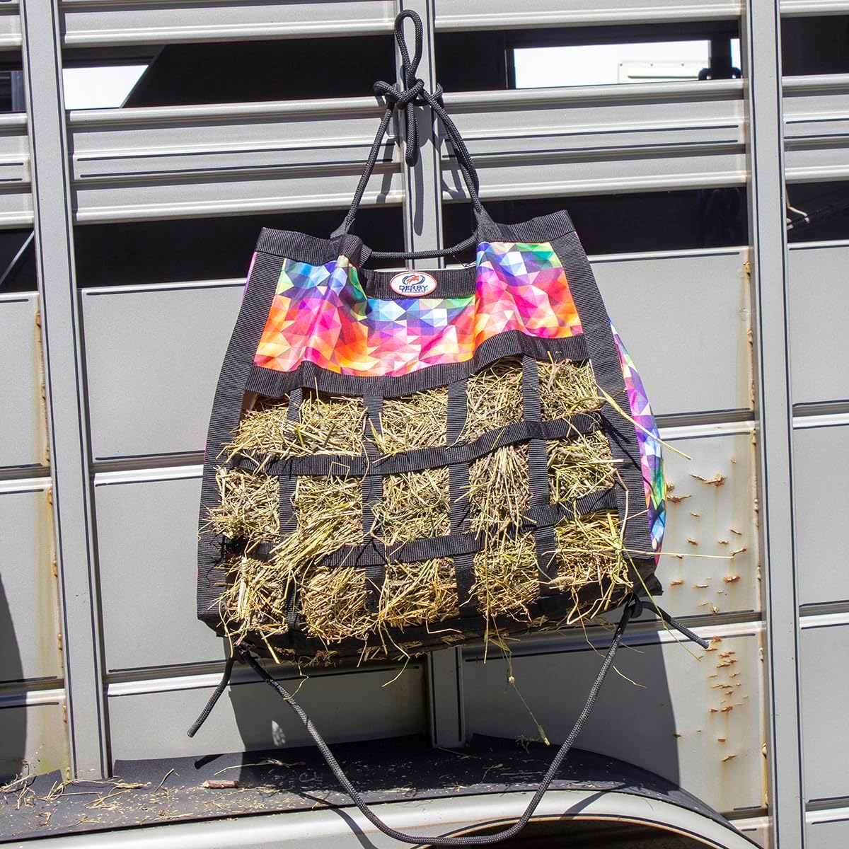 Derby Originals Scratchless Slow Feeder Horse Hay Bag with Super Tough Bottom and 6 Month Warranty (Red with Black Trim)