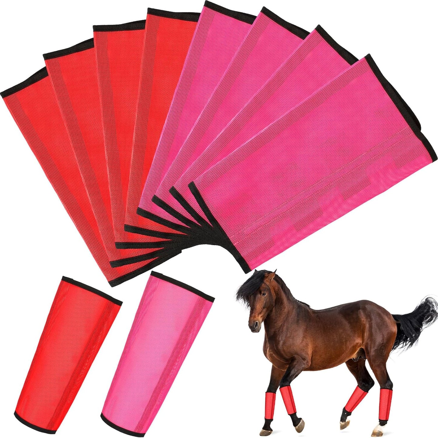 8 Pcs Mesh Fly Boots for Horse Breathable Mesh Horse Boots Protective Horse Leg Wraps Horse Leggings for Preventing Flies and Mosquitoes Bites (Light Pink, Dark Pink)