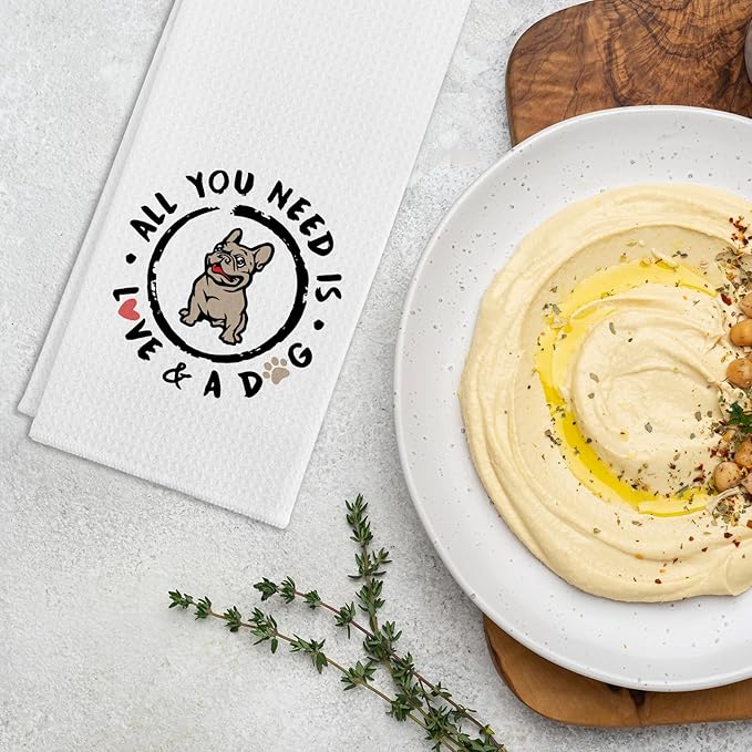 Funny Kitchen Towels with Sayings All You Need is Love and A Dog Dish Towels Dog Mom Decorative Dishcloths Sweet Housewarming Gifts Cute Kitchen Gifts for Dog Lover Women Hostess Friend